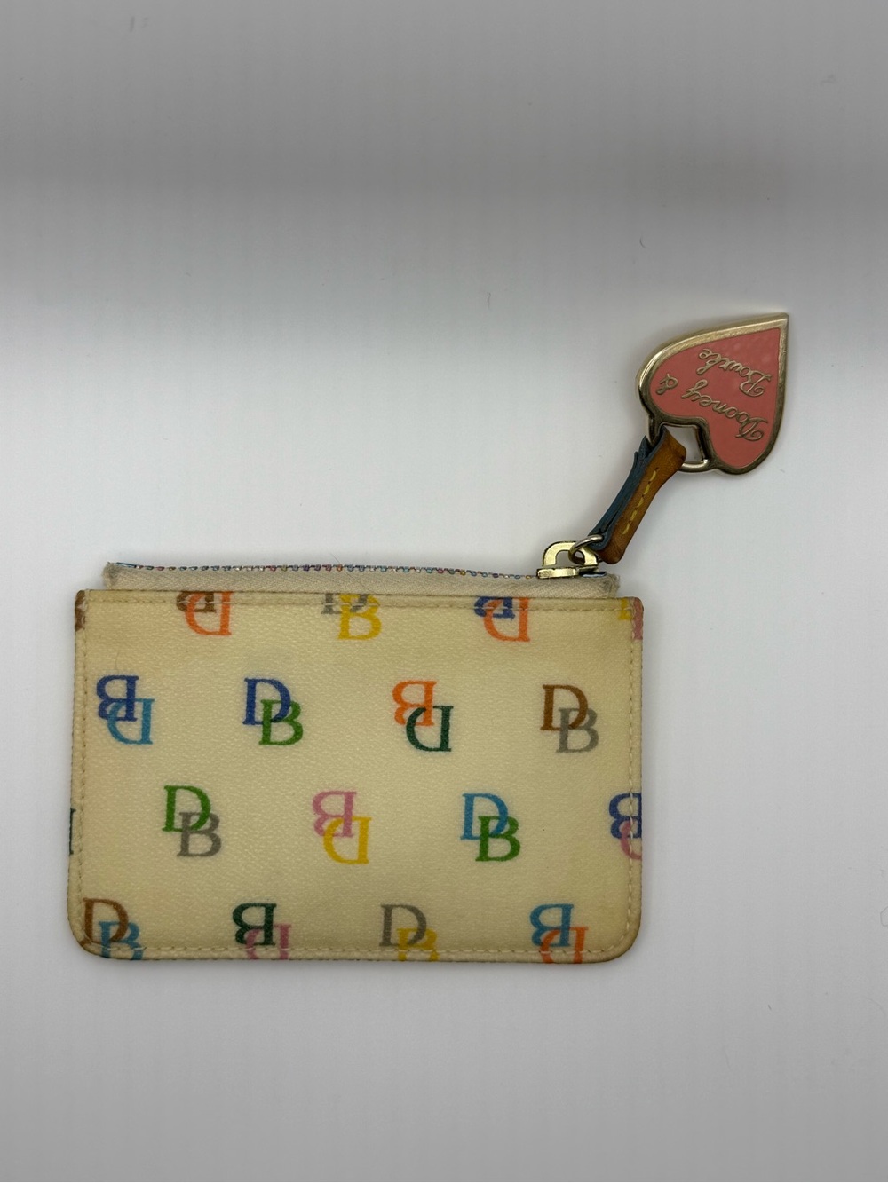 Dooney & Bourke Cream Multicolor DB Monogram Heart Keycard Wallet - Picture 3 of 7